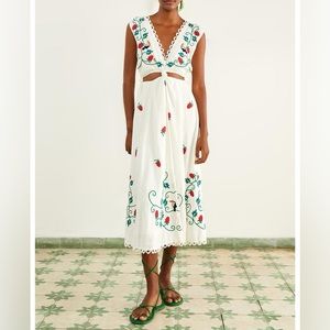 NWT Farm Rio Cross Stitch Toucan embroidered sleeveless midi dress XXS